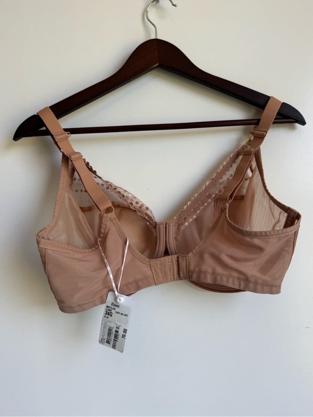 ELOMI Matilda Side Support Plunge Bra Nude Praline 34G convertible J hook sheer - Picture 3 of 7